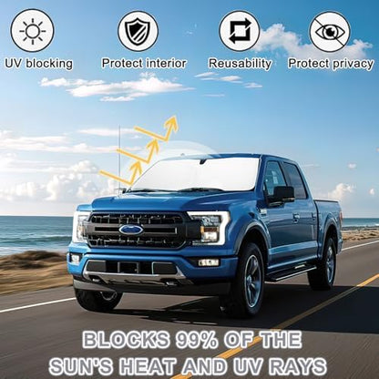 PIMCAR Windshield Sun Shade for Ford F150 2021-2026, Premium 310T Reflective UV Protection, Lightweight Foldable Sun Visor with Storage Pouch - Image 3
