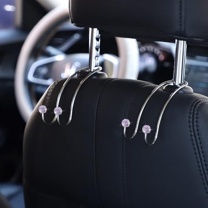 SAVORI Auto Hooks Bling Car Hangers Organizer Seat Headrest Hooks Strong and Durable Backseat Hanger Storage Universal for SUV Truck Vehicle 2 Pack (Light Purple) - Image 3