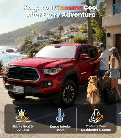 Zanch 2026 Upgraded Windshield Sun Shade Umbrella: Custom Fit for Toyota Tacoma 2016-2026 Front Window Sunshade, Block UV Rays & Keep Car Cool, 1:1 Scan for Toyota Tacoma, No Gaps & No Scratches. - Image 5
