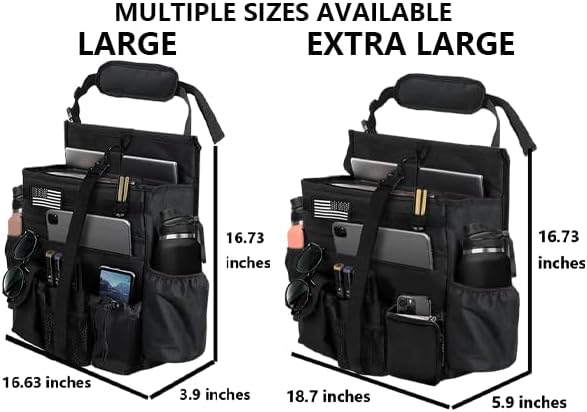 2 Pack Front or Seat back organizer seat side pocket with dedicated tablet and 17 IN laptop storage stabilizers external stabilizing side straps soft adjustable shoulder straps (Large Black) - Image 4