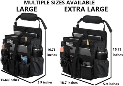 2 Pack Front or Seat back organizer seat side pocket with dedicated tablet and 17 IN laptop storage stabilizers external stabilizing side straps soft adjustable shoulder straps (Large Black) - Image 4