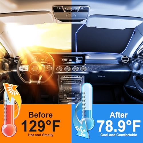 SINGARO Universal 300T Car Windshield Sun Shade, Foldable Reflective for Windshield & Window Shades with Overlapping Design, Car Interior Accessories (64.5" L x 33" W) - Image 3