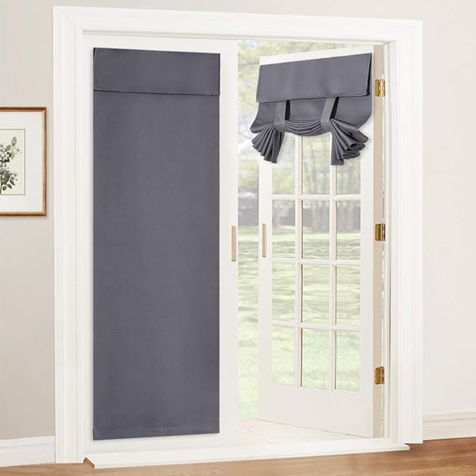RYB HOME Blackout Door Curtain for Patio Front Tricia French Door Window | Thermal Insulated, Self Adhesive, Privacy, For Patio Kitchen Front Entry Front Back Door Glass Window, W30 x L72, 1 Panel by RYBHOME
