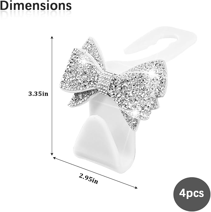 Zpana Bling Car Headreat Hook, 2PCS Crystal Rhinestone Cute Bow Vehicle Seat Back Hanger Storage for Purses Bags Grocery, Diamond Auto Rear Seat Organizer, Universal for SUV Truck Sedan (Pink) | PVC construction, rhinestone bow design, compact rear sea... - Image 2