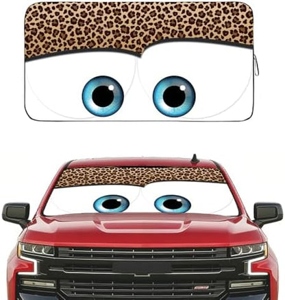 GVEN Windshield Sun Shades Car Sun Shade Protector Blocks UV Rays for Full-Size Sedan & SUV, Mid-Size SUV, Sports Cars, Wagon and Mid-Size Pickup Truck Car Accessories(Leopard Eyes,S) by Gven