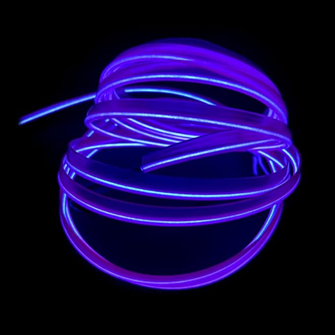 El Wire Purple Interior Car LED Strip Lights, 5M Neon Wire USB 5V with Fuse Protection for Automotive Interior Decoration, with 6mm Sewing Edge - Image 3