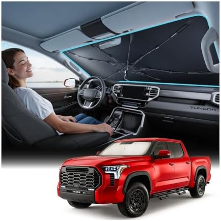 Nmoiss Windshield Sun Shade Umbrella for Toyota Tundra 2007-2026 Accessories, [Vinyl Coating Heat Shield] Protect Car from Sun Rays & Heat Damage Keep Cool and Protect Interior by Nmoiss