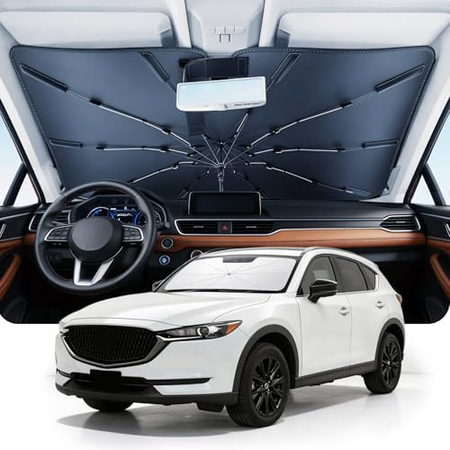 DMJN Umbrella Windshield Sun Shade for Mazda CX-5 (2013-2026), Car Sunshade for Front Windshield [Nano Ice-Crystal Coatings] UPF50+ Heat & UV Block, Protect Interior & Keep Cooler by DMJN