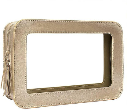 Clear Makeup Bag, Gold Travel Makeup Pouch Toiletry Bag for Women Waterproof Small Cosmetic Bag Case Small Make Up Bag with Zipper Car Organizer Car Essentials for Women Men by FFpaw