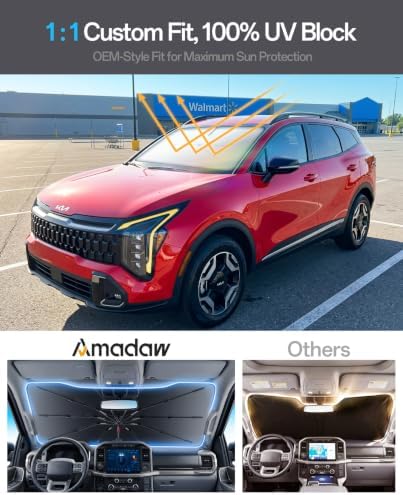 Windshield Sun Shade for Kia Sportage 2005–2026, Foldable Umbrella Sunshade with 100% UV Block, Multi-Layer Heat Insulation, Reinforced 10-Rib Frame, Keeps Car Cooler, Summer Car Accessory - Image 3