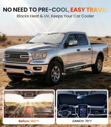 Large Windshield Sun Shade for Dodge RAM 1500 2019-2026, 7-Layer Heavy-Duty UV & Heat Block Protection, 3D Scanned Custom Fit & Instant Cooling, Foldable Truck Accessories - Image 2