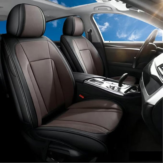 Front Seat Covers Custom Fit for Kia Soul 2009-2026,Black&Brown | Luxury Faux Leather, Waterproof, Anti-Slip, Airbag Compatible, Breathable, Car Seat Protectors, 1 Row 2 Seats by Unknown