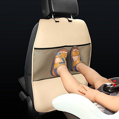 HCMAX 2 Pack Kick Mat Car Seat Back Protector Waterproof Easy to Clean Multifunctional Organizer Storage Bag Travel Accessory PU Leather Beige - Image 2
