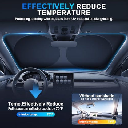 JUSTTOP 300T Car Windshield Sun Shade, Universal Foldable Reflective Sun Shade with Storage Bag, Car Interior Accessories, Fit for Cars Trucks SUVs(63" L x 35" W) - Image 3