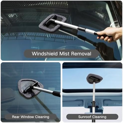 Qydipclin 11pcs Windshield Cleaner Tool, Car Window Cleaning Wash Kit with 6 Reusable Microfiber Pads 2 Spray Bottles and Extendable Handles Auto Glass Wiper Kit, Gray - Image 2