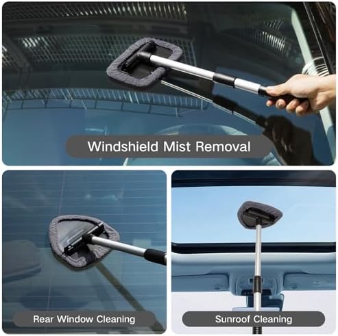 Qydipclin 10pcs Windshield Cleaning Tool Inside Car Window Cleaner Wash Kit with 4 Reusable Microfiber Pads 1 Spray Bottle and Extendable Handle Interior Auto Glass Wiper Kit, Gray - Image 2