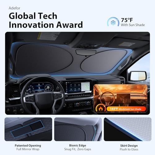 2026 Upgraded Windshield Sun Shade for Ford Transit [Precision Custom Fit, Superior UV & Heat Block] Cooling Tech Fabric, Durable Foldable with Storage Bag, Fits 2015-2025 - Image 3