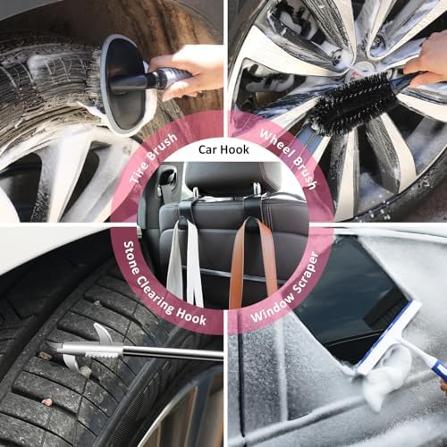 41Pcs Car Cleaning Wash Kit Interior Detailing Cleaner Kit with High Power Handheld Vacuum, Collapsible Bucket, Windshield Tool, Snow Shovel, Tire Brush, Complete Car Care Tools, Pink - Image 7