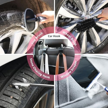 41Pcs Car Cleaning Wash Kit Interior Detailing Cleaner Kit with High Power Handheld Vacuum, Collapsible Bucket, Windshield Tool, Snow Shovel, Tire Brush, Complete Car Care Tools, Pink - Image 7
