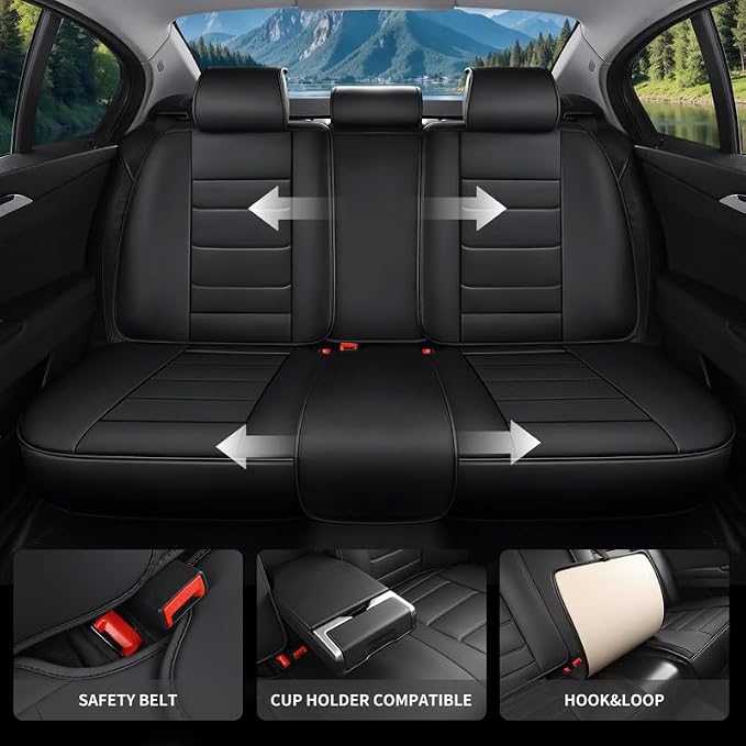Car Seat Covers Full Set Custom Fit For Lexus ES300h 2013-2026, Black | Lumbar Support, Premium Faux Leather, Breathable, Anti-Slip, Airbag Compatible, Waterproof, Car Seat Protectors, 2 Row-5Seat - Image 4