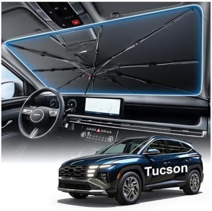 2026 Upgraded Windshield Sun Shade Umbrella for Hyundai Tucson [Precision Custom Fit, Superior UV & Heat Block] Cooling Tech Fabric, Durable Foldable with Storage Bag, Fits 2005-2026 by Unknown