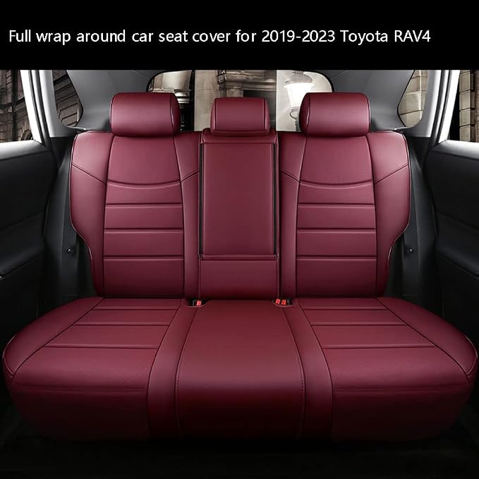 CocheFamilia Custom Fit RAV4 Car Seat Covers for Select Toyota RAV4 2019 2020 2021 2022 2023 2024 2025 LE,XLE,XLE Premium,Limited - Full Set,Leather(Burgundy) - Image 2
