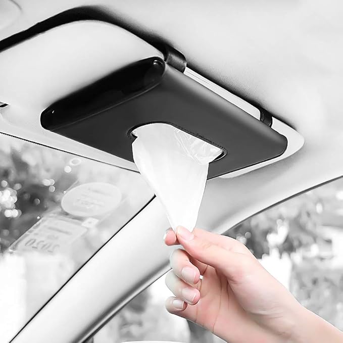 Carstuus Car Tissue Holder, Sun Visor Napkins Holder, Car Accessories | Black Car Tissue Dispenser with Tissues, Easy Refill, Universal Fit Most Vehicles, Car Interior Accessories, Cars Essentials by Carstuus