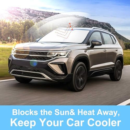 TINGLU Sun Shade for Volkswagen VW Taos 2022 2023 2024 2025 2026 Accessories Windshield Sun Shade Window Shade UV Rays Protection Sun Visor Cover with Steering Wheel Sunshade Storage Bag - Image 5