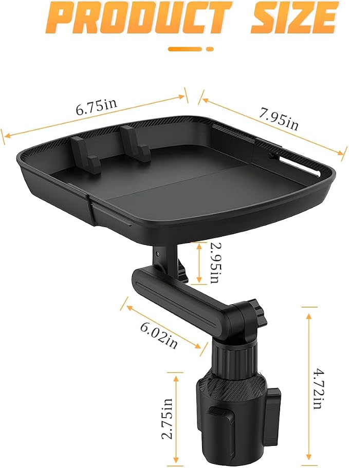 Car Cup Holder Tray Table, Cup Table Holder for Car Drink Holders Tray, 360º Adjustable with Rotating Arm Phone Slot, Non-Slip Stretchable Car Tray for Eating, Cup Table Holder for Car - Image 2