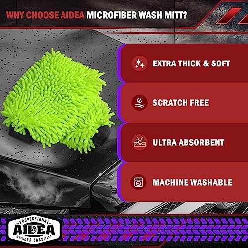 AIDEA Car Wash Mitt Microfiber, 4PK, Car Wash Brush, Green, 7.12''X10.14'' - Image 3