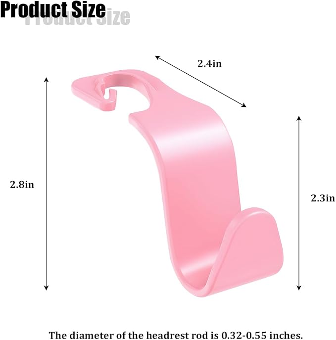 Car Seat Headrest Hook, 4PCS Vehicle Seat Back Hanger Storage Organizer for Handbag Purse Coat, Auto Interior Headrest Hook, Universal for SUV Automobile Truck (Pink) - Image 2