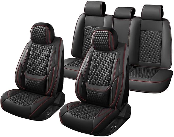 Car Seat Covers Full Set Custom Fit For Toyota Prius 2001-2026, Black&Red | Lumbar Support, Premium Faux Leather, Breathable, Anti-Slip, Airbag Compatible, Waterproof, Car Seat Protectors, 2 Row-5Seat - Image 6