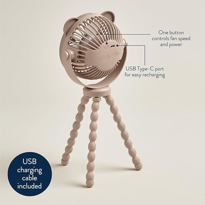 Itzy Ritzy Baby Stroller Fan, Rechargeable Fan with Wraparound Legs (Bear) | 360° Swivel, Flexible Wraparound Legs Attach to Strollers & Car Seats, USB Rechargeable with 3 Speeds for Cooling On the Go - Image 6