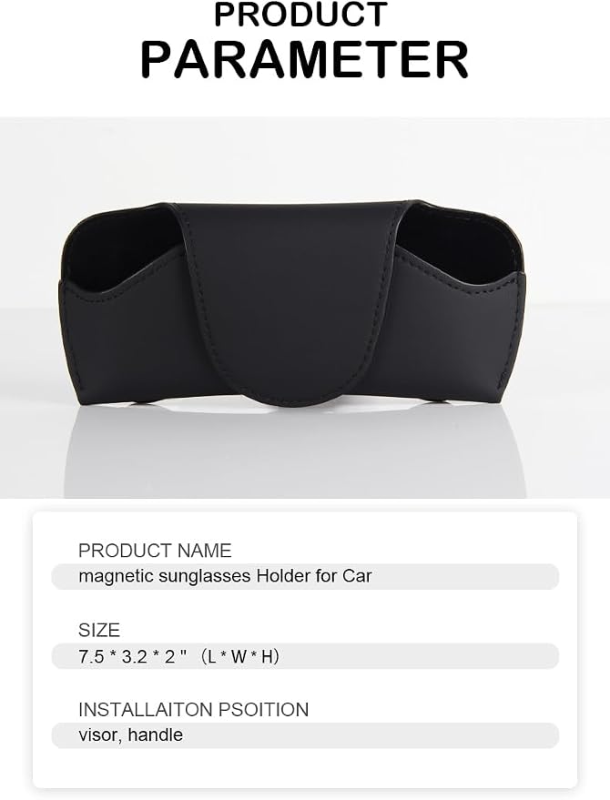 Magnetic Sunglass Holder for Car Visor Clip, Visor Accessories Eyeglasses Holder, Leather Glasses Storage Case - Image 6