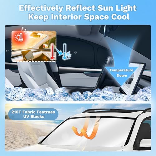 KUST Car Window Shades for 2020-2024 Tesla Model Y Accessories with No-Fall Suction Cups Windshield Sun Shade Side Rear Window Covers Sunshade Privacy Protection for Camping 8PCS(Not for Juniper) - Image 3
