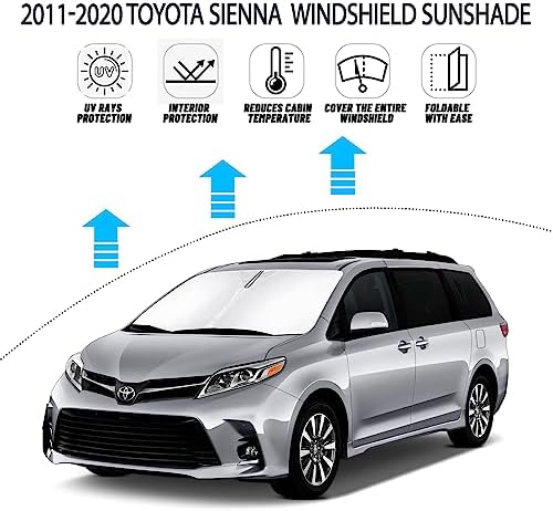 D-Lumina Windshield Sun Shade for 2011-2020 Toyo-ta Sienna Accessories, Front Window Sunshade Sun Visor Protector Block Heat UV Rays, Foldable 2 Layers 210T Material - Image 2