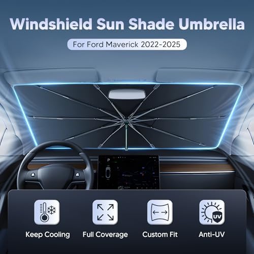 Autorder Windshield Sun Shade Umbrella for 2022-2026 Ford Maverick Accessories,Upgraded Ice Crystal Material,Easy Setup Umbrella Sunshade for Car Windshield,100% Sun Blocking - Image 2