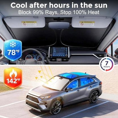[Upgrade] DooGooCoo Windshield Sun Shade - Truck & Large SUV, Sunshade for Car Windshield [100% Sunlight & UV Block] Car Sun Shade Windshield & Keep Car Cooler Front Windshield Shade (69x35 in) - Image 3