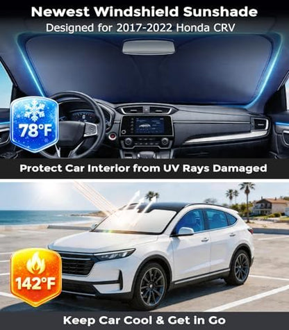 DMJN Front Windshield Sun Shade for Honda CRV (2017-2022), [Nano Ice-Crystal Coatings] UPF50+ Heat & UV Block, Protect Car Interior & Keep Cool, Flodable Steel-Ring Car Cover for Summer - Image 2