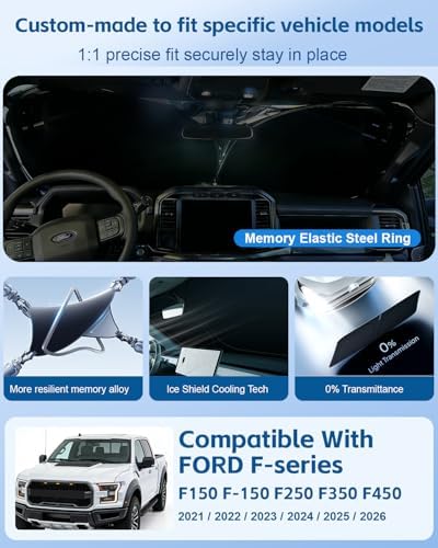 Windshield Sun Shade for Ford F150 F-150/F250/F350/F450 2026 2025-2021 Front Window Sunshade Sun Visor Protector Foldable Block UV Rays Interior Windshield Cover Keep Car Cooler - Image 2
