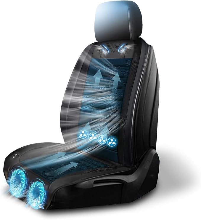 Cooling Car Seat Cover Front Seat,Ventilated Car Seat Cooling Pad with 30-Air-Outlets,Cooling Car Seat Cushion with 3-Speed Modes,Seat Coolers Universal Fit for 12V Car SUV (Black) by NEKOPA