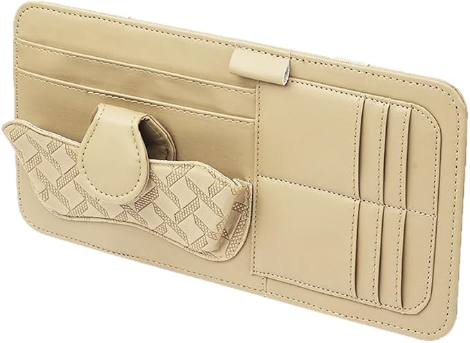 Car Sun Visor Organizer, Multifunctional Visor Storage Pouch with Sunglasses Holder & Card Sleeve Pocket, Auto Interior Organizer Pocket Bag for Pens Cards Documents, Universal Fit (Khaki) - Image 7