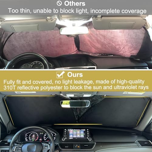 PIMCAR Windshield Sun Shade for 2023-2026 Honda Accord, 310T Reflective Polyester Front Window Sun Visor Blocks UV Rays Foldable Sunshade Honda Accord Accessories - Image 4