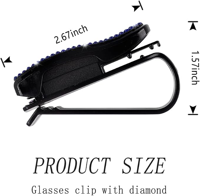 Set of 2 Bling Rhinestone Car Sun Visor Glasses Holders with Anti-Scratch Sponge,Car Decoration for Women Girls,Ticket Card Clip Visor Organizer,Universal Rhinestone Car Accessories (Jewel Blue) - Image 2