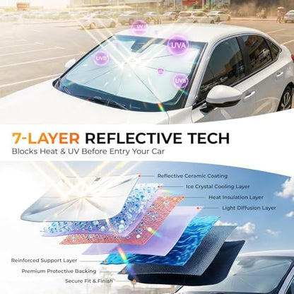 [2026 Upgraded] DooGooCoo Windshield Sun Shade Umbrella for Toyota Camry 2018-2025 2026 [100% Sunlight Blocked, Cooling Ice Crystal] Sunshade for Car Windshield for Camry Sun Shade, Custom Fit Camry - Image 4