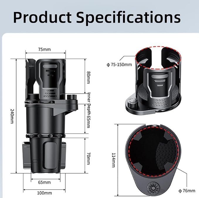 Car Cup Holder Expander 2 in 1，Expandable Cup Holder with 360°Adjustable Base，Compatible with Hydro Flask, Yeti, Nalgene, Other Large Bottles Drinks Mugs, Expandable to 2.87"-6" (Black) - Image 2