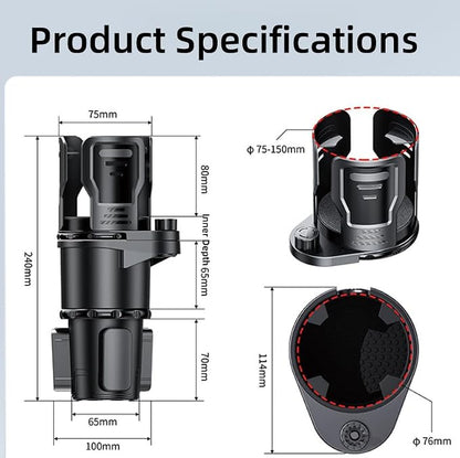 Car Cup Holder Expander 2 in 1，Expandable Cup Holder with 360°Adjustable Base，Compatible with Hydro Flask, Yeti, Nalgene, Other Large Bottles Drinks Mugs, Expandable to 2.87"-6" (Black) - Image 2