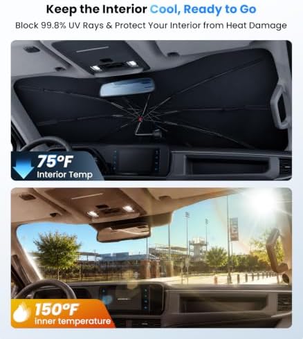 Zanch 2026 Upgraded Windshield Sun Shade Umbrella: Custom Fit for Ford Transit 150 2015-2025 Front Window Sunshade, Block UV Rays & Keep Car Cool, 1:1 Scan for Transit 150, No Gaps & No Scratches. - Image 3