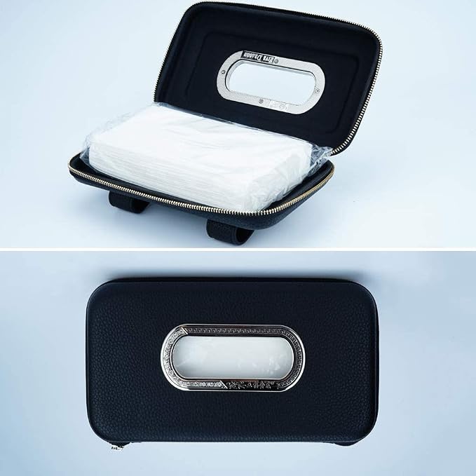 Car Tissue Holder, Sun Visor Napkin Holder, Car Visor Tissue Holder, Luxury PU Leather Backseat Tissue Case Holder (Black) - Image 6