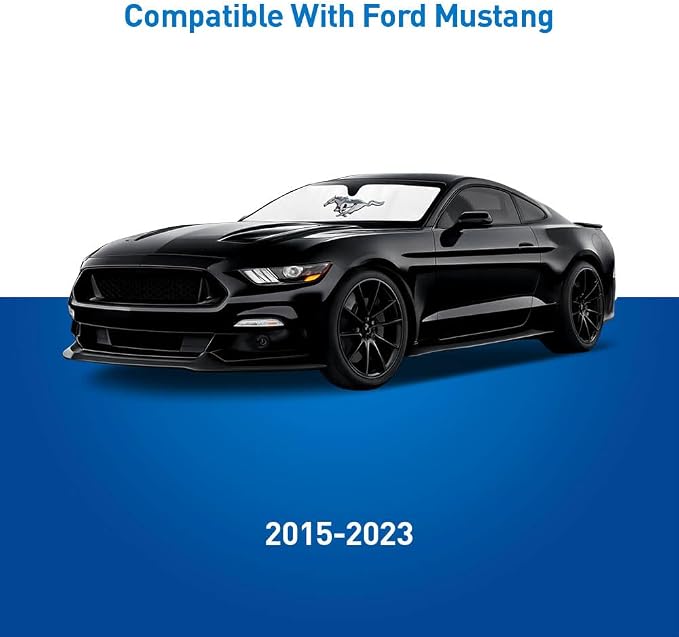 Custom Fit Windshield Sunshade Compatible with 2015-2023 Ford Mustang, Gen 6 - Accordion Folding Sunshield, Official Logo, Heat & UV Protection - Image 2
